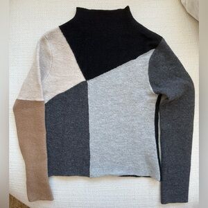 Colorblock Cowl Neck Wool Sweater